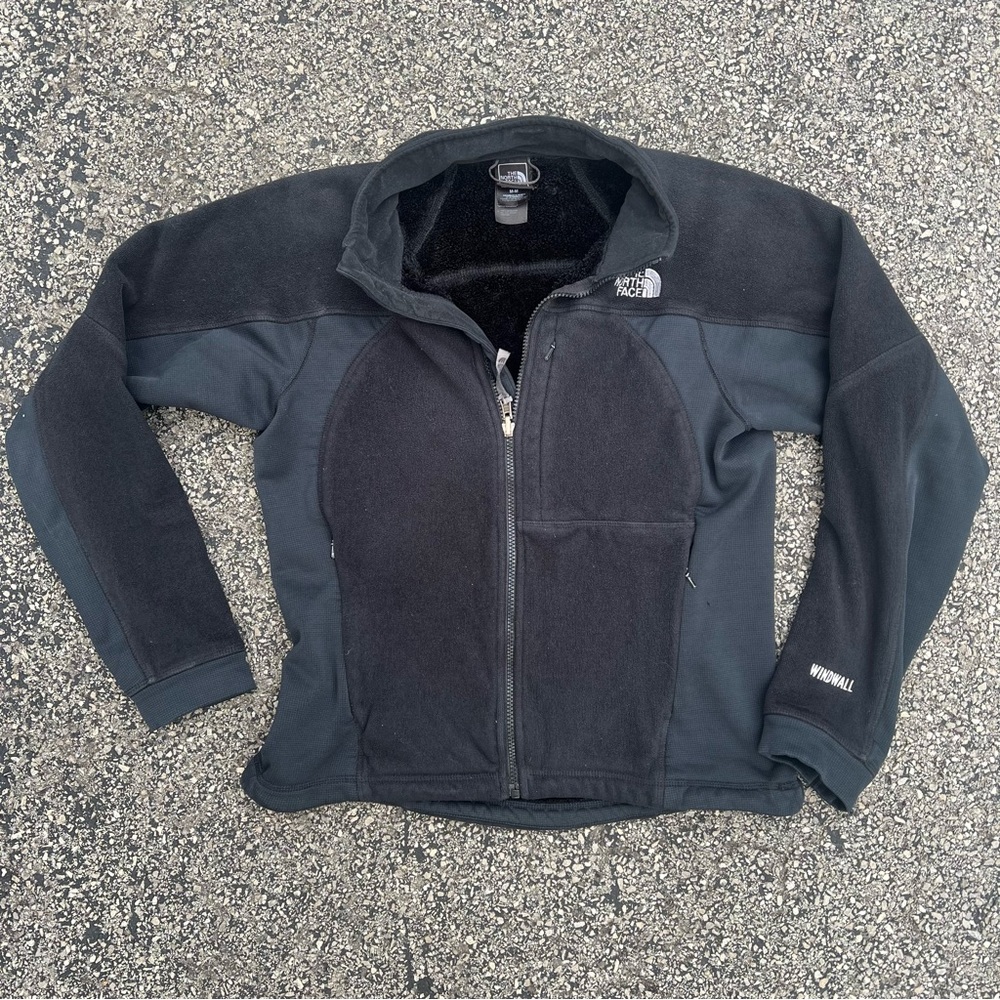 Vintage North Face Woman Medium Fleece Jacket 90s Denali Windwall Full Zip Black